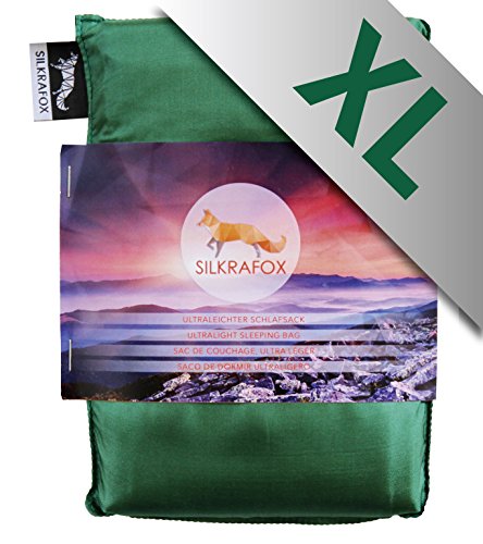 Silkrafox XL - extragroßer, ultraleichter Schlafsack, Hüttenschlafsack, Inlett, Sommerschlafsack, Kunst- Seidenschlafsack, grün von Silkrafox