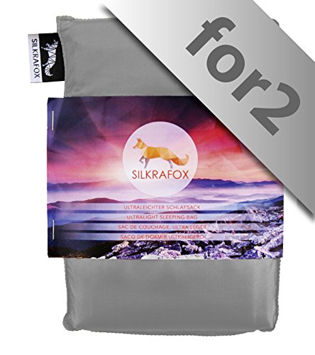 Silkrafox for 2 - ultraleichter Schlafsack für 2 Personen, Hüttenschlafsack, Inlett, Sommerschlafsack, Kunst- Seidenschlafsack, grau von Silkrafox