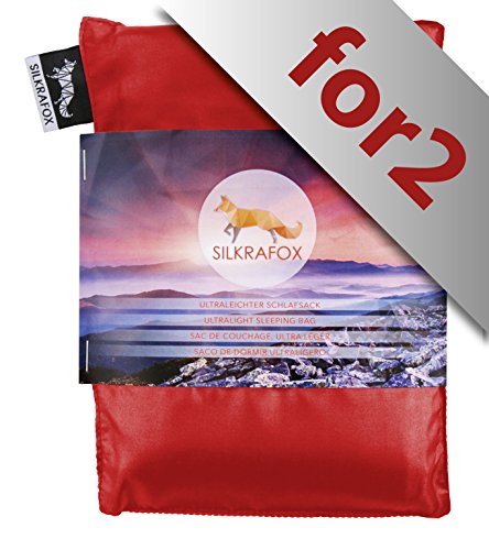 Silkrafox for 2 - ultraleichter Schlafsack für 2 Personen, Hüttenschlafsack, Inlett, Sommerschlafsack, Kunst- Seidenschlafsack, rot von Silkrafox