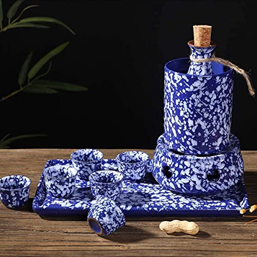 10-teiliges Sake-Set, Keramik-Sake-Set mit Blauer Schneeflockenglasur, mit Stövchentopf und Kerzenofen für kalte/warme/Shochu/Tee, tolle Geschenkbecher in tollen Farben von SilteD