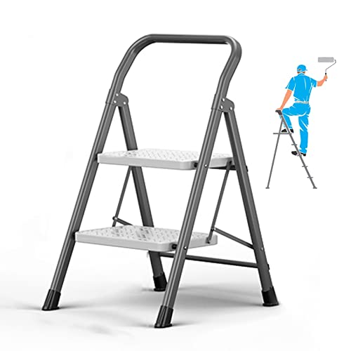 3-Stufen-Leiter, leichter klappbarer Tritthocker, 2-Stufen-Trittleiter mit rutschfestem, breitem Pedal – vielseitig einsetzbar für Haushalt und Büro/Weiß/3-Stufen-Leiter (graue 2-Stufen-Leiter) von SilteD