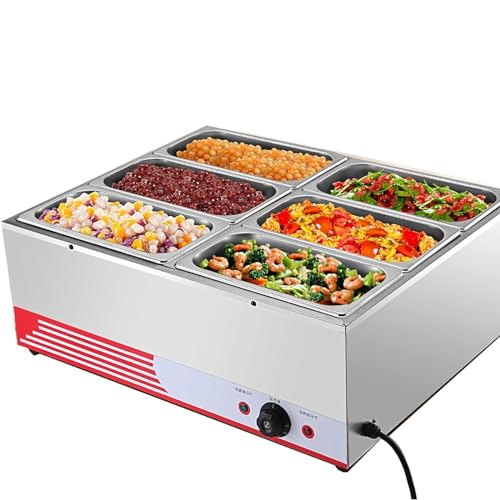 SilteD 1500 W elektrischer Speisenwärmer Bain Edelstahl-Buffet, 86–176 ℉/30–80 ℃, mit Deckel, für Catering und Restaurants (Farbe: 6 Pfannen) von SilteD