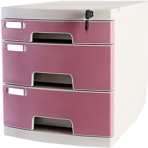 SilteD Aktenschränke, abschließbarer Aktenschrank, 3 Schubladen, Schreibtisch-Datenspeicherung, Kunststoff-Aufbewahrungsbox – Mehrfarbig, 29,5 x 39,4 x 32,5 cm, Bücherregal (Farbe: Rosa) von SilteD