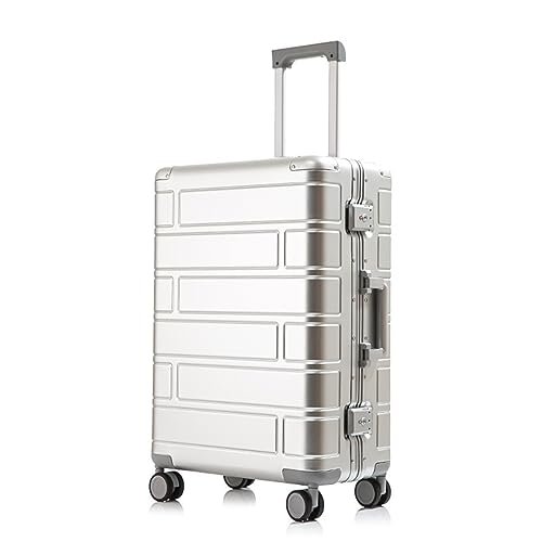 SilteD-Koffer Ganzmetall-Koffer aus Aluminium-Magnesium-Legierung mit Universalrädern Mode-Trolley-Koffer Passwort-Koffer Einfacher Koffer Großer Koffer (Farbe: Silber, Einzigartige Größe: 28 Zoll) von SilteD