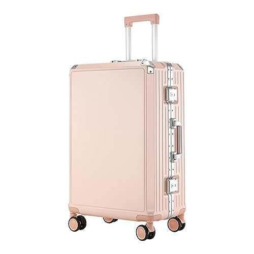 SilteD Koffer Koffer Reise-Aluminiumrahmen-Trolley-Koffer Passwort Universal-Radtasche Einfacher Mode-Koffer Kompressionsgepäck Großer Koffer (Farbe: Rosa, Taille Einzigartig: 26 Zoll) von SilteD