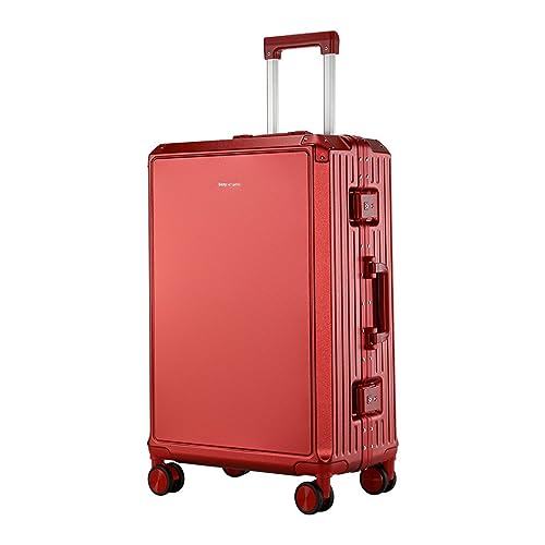 SilteD Koffer Koffer Reise-Aluminiumrahmen-Trolley-Koffer Passwort Universal-Radtasche Einfacher Mode-Koffer Kompressionsgepäck Großer Koffer (Farbe: Rot, Einzigartige Größe: 24 Zoll) von SilteD