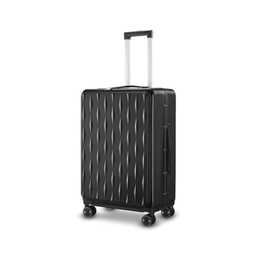 SilteD Koffer Multifunktionaler, mattierter Koffer, Universal-Trolley-Koffer, Aluminiumrahmen, Frontöffnung, Boarding-Koffer, tragbares Gepäck, großer Koffer (Farbe: Schwarz, Größe einzigartig: 18 von SilteD