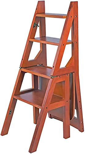 SilteD Tritthocker, klappbarer Tritthocker aus Holz, tragbarer Leiterstuhl, Hocker, Multifunktions-Trittleiter, Treppenstuhl (A) (braun) von SilteD