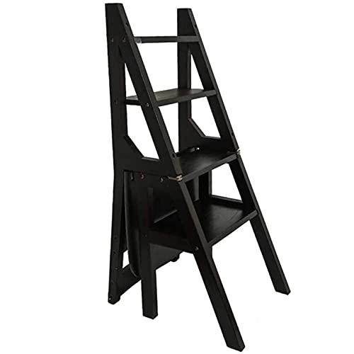SilteD Tritthocker, klappbarer Tritthocker aus Holz, tragbarer Leiterstuhl, Hocker, Multifunktions-Trittleiter, Treppenstuhl (Holzfarbe) (schwarz) von SilteD