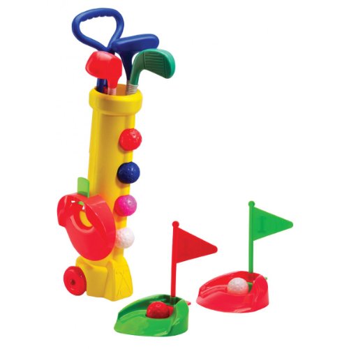 Silverline Mini-Golf-Set für Kinder ab 3 Jahren - Trolley-Bag + Schläger + Bälle + Löcher mit Fähnchen (Gelbes Bag von Silverline