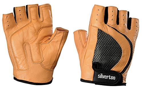 Silverton Classic Leder Fitness Handschuhe, Trainingshandschuhe / Größe L / Für Damen & Herren / Weiche Polsterung / Für Gym, Calisthenics und Fahrrad / Mit Doppelnähten, Fingerlos & Sicher von Silverton
