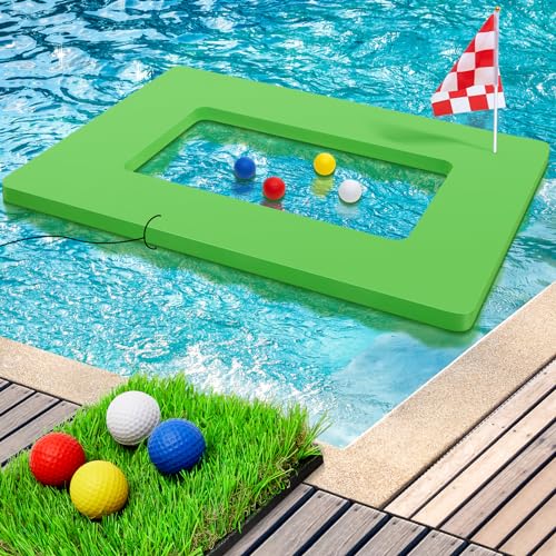 Simgoing Island Floating Putting Green Floating Golf Green for Pool Golf Chipping Game Golf Game Set with 1 Floating Green 1 Turf Hitting Mat 4 Floating Golf Balls 1 Target Flag and 1 Windproof Rope von Simgoing