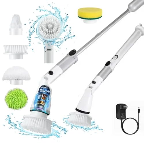 Electric Cleaning Brush, 360 Cordless Bathroom Cleaning Brush, with 5 Replaceable Scrubber Heads Extension Handle,Rechargeable Shower Scrubber, for Tub, Tile, Wall, Bathroom von Simplelifes