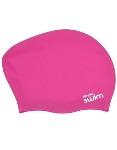 Simply Swim Silikon-Badekappe für Erwachsene mit langem Haar, einfarbig, Rosa von Simply Swim