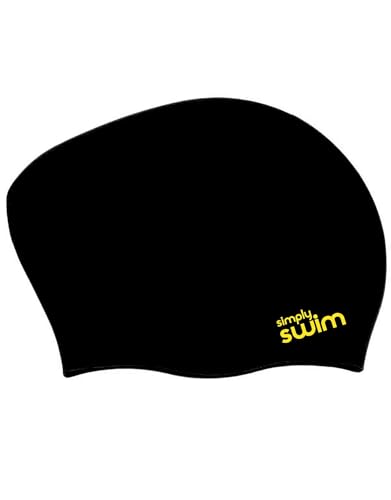 Simply Swim Silikon-Badekappe für Erwachsene mit langem Haar, einfarbig, Schwarz von Simply Swim