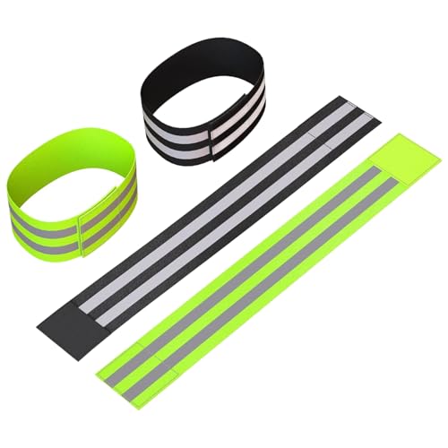 Simsky 4 Stück Reflektierende Bänder, Elastisch Reflektorband, Reflektorbänder mit Klettverschluss, für Outdoor-Joggen, Hosenclip-Fahrrad, Wandern, Motorradfahren oder Laufen (Grün und Schwarz) von Simsky