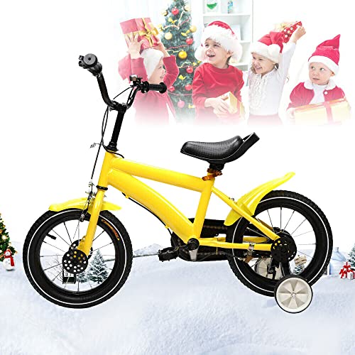 14 Zoll Kinderfahrrad Unisex Jungen Mädchen Fahrrad mit Stützrädern für 3-6 Jahre Kinder Trainingsfahrräder (Gelb) von Sindipanda