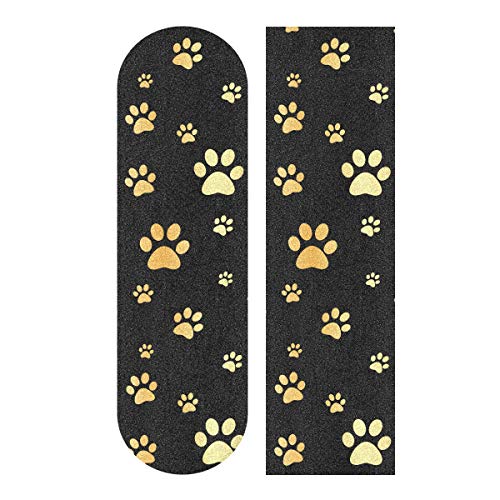 Skateboard Griptape Blatt 84,9 x 22,9 cm – Hund Gold Pfotenabdrücke Sandpapier für Rollbrett Longboard Griptape blasenfreies Skateboard Tape von Sinestour