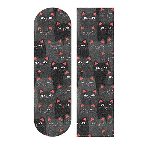 Skateboard Griptape Blatt 84,9 x 22,9 cm – Schwarz und Grau Katzen Cartoon Sandpapier für Rollerboard Longboard Griptape blasenfreies Skate Tape von Sinestour