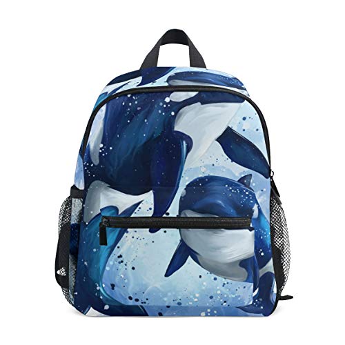 Strapazierfähiger Kleinkind-Rucksack mit zwei Killerwalen im Ozean, Kleinkind-Rucksack für Vorschulkinder und kleine Kinder von Sinestour