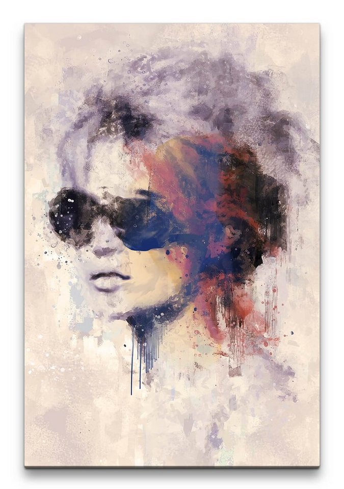 Sinus Art Leinwandbild Brigitte Bardot Porträt Abstrakt Kunst Filmikone Schauspielerin Sonnenbrille 60x90cm Leinwandbild von Sinus Art