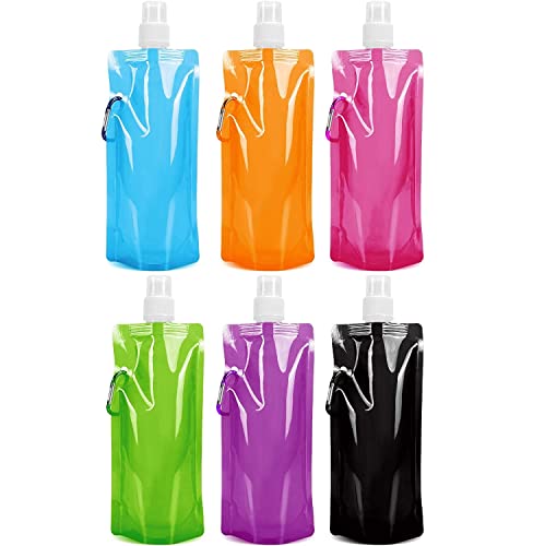 480ML Faltbare Wasserflaschen Set,Sinwind Unisex Adult Faltbare Wasserflaschen Set von 6 Flexible zusammenklappbare Wiederverwendbare Wasser-Flaschen Trinkbeutel für das Wandern, Abenteuer, das Reisen von Sinwind