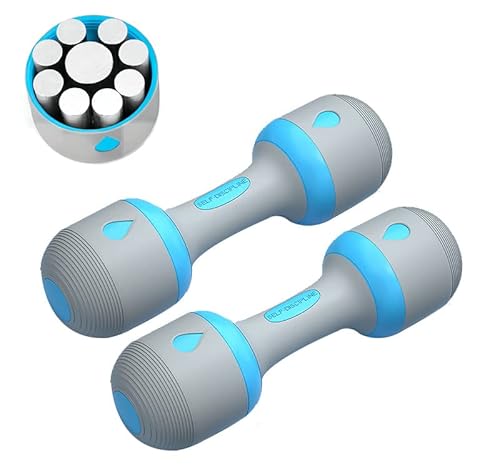 Sipobuy Hantel verstellbar, für Zuhause, Fitnessstudio, Fitness, für Damen und Herren, Gewicht 5-in-1, rutschfest, aus Gummi, 2-10 kg, 2 x 5 kg/Set (blau + grau) von Sipobuy