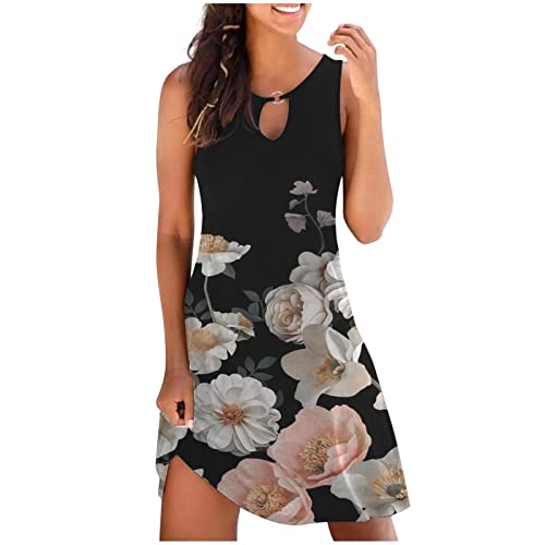 Damen Sommer Kleider Kurze Kleider Mode Gedruckt Schlüsselloch Nettes Kleid Floral Swing Lose Strand Mini Sommerkleid Strandkleid Knielang von Sisifa