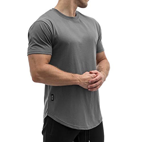 Sixlab Round Tech Herren Oversize T-Shirt Muscle Basic Gym Fitness Shirt (Dunkelgrau, L) von Sixlab