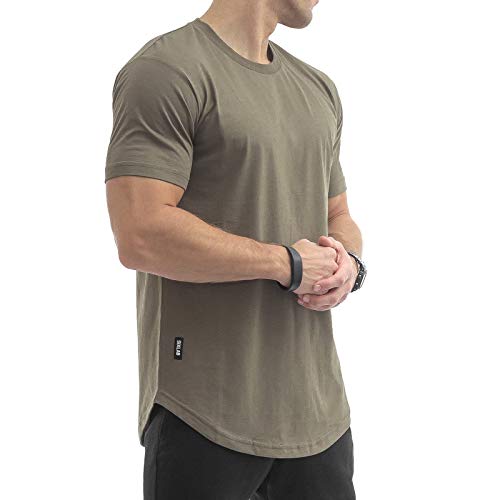 Sixlab Round Tech Herren Oversize T-Shirt Muscle Basic Gym Fitness Shirt (Olive, L) von Sixlab