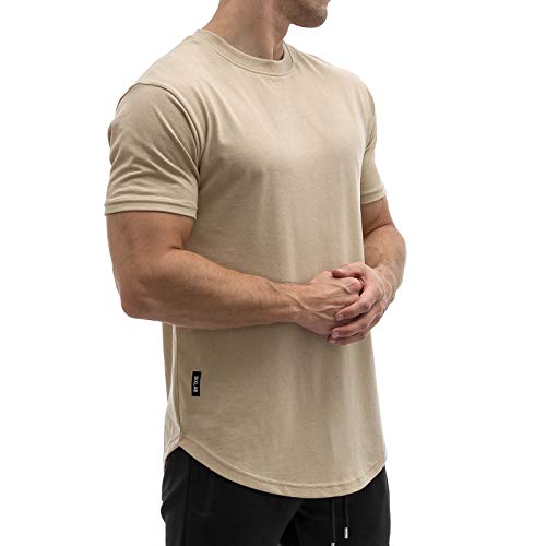 Sixlab Round Tech Herren Oversize T-Shirt Muscle Basic Gym Fitness Shirt (Sand, L) von Sixlab