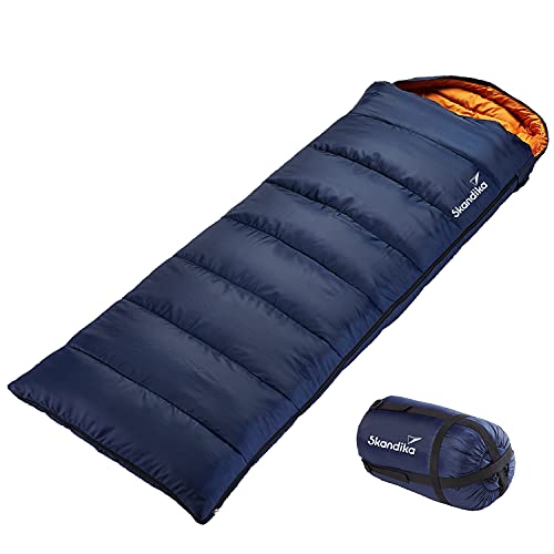 Skandika Doppelschlafsack Iceland | Double/Single Schlafsack mit/ohne Baumwoll-Flanell Innenfutter für Erwachsene, trennbar, bis 0°C/3°C | Winter Outdoor Camping (Single | Blau RV rechts) von Skandika