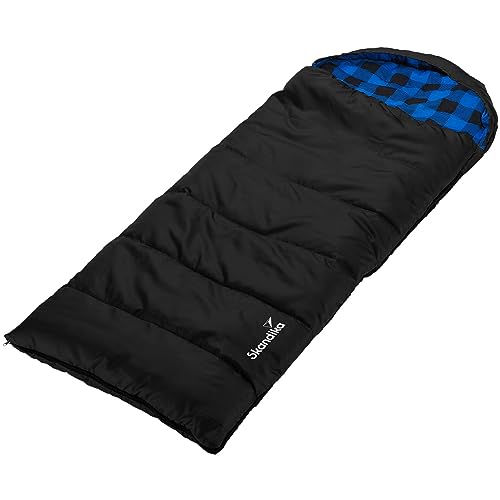 Skandika Dundee Junior Kinderschlafsack | Outdoor Camping Schlafsack für Kinder, Flanell-Innenfutter aus Baumwolle, kuschelig weich, wasserabweisend, Komfortbereich von 13 bis 3°C, 160x62cm (schwarz) von Skandika
