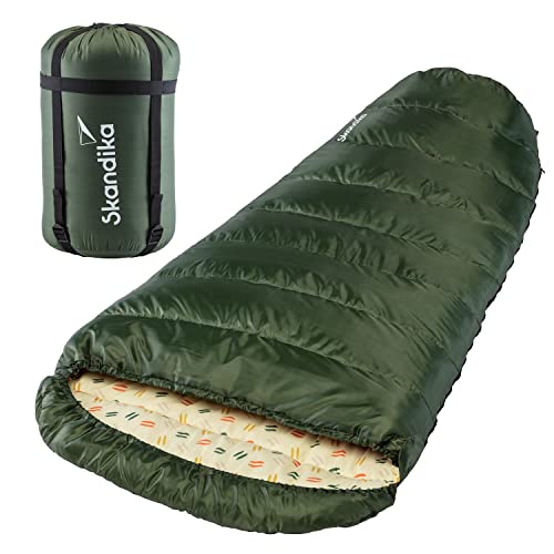 Skandika Schlafsack Vegas | XXL Mumienschlafsack mit Polycotton Innenfutter, für Erwachsene, koppelbar, 3 Jahreszeiten, bis -12°C, 220 x 110 cm | Winter Outdoor Camping Wandern (RV Links, Dunkelgrün) von Skandika