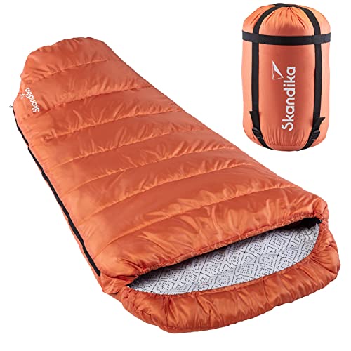 Skandika Schlafsack Vegas | XXL Mumienschlafsack mit Polycotton Innenfutter, für Erwachsene, koppelbar, 3 Jahreszeiten, bis -12°C, 220 x 110 cm | Winter Outdoor Camping Wandern (RV rechts, Cayenne) von Skandika