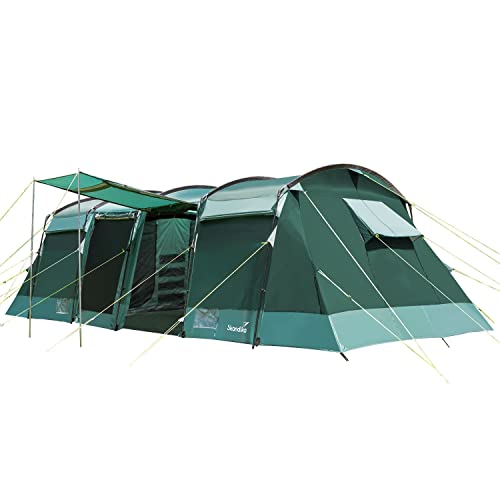 Skandika Tunnelzelt Montana 10 Personen | Camping Zelt ohne eingenähten Zeltboden, mit Sleeper Technologie, 3-4 Schwarze Schlafkabinen, 5000 mm Wassersäule | Familienzelt (Grün | Sleeper) von Skandika