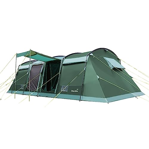 Skandika Tunnelzelt Montana 8 Personen | Camping Zelt mit eingenähten Zeltboden, mit Sleeper Technologie, 3-4 Schlafkabinen, 5000 mm Wassersäule, Moskitonetze | großes Familienzelt, Grün von Skandika