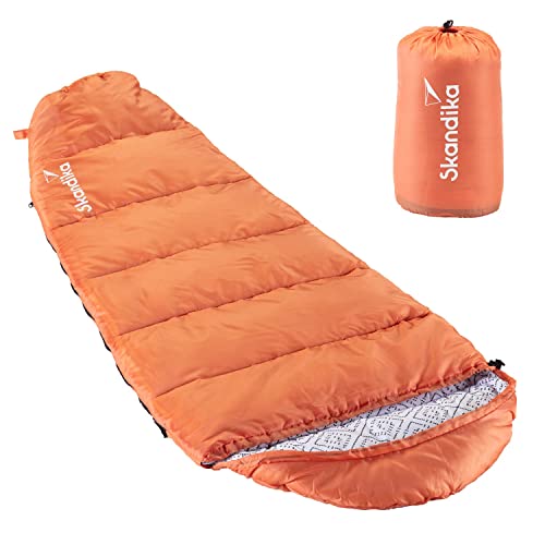 Skandika Vegas Junior Kinderschlafsack | Outdoor Camping Schlafsack für Kinder, weiches Innenfutter, kuschelig weich, wasserabweisend, Komfortbereich von 12 bis 3°C, 170 x 70 cm (orange) von Skandika
