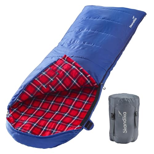 skandika Dundee Decken-Schlafsack, Luxus-Qualität, Baumwolle/Flanell Innenfutter, bis -20°C, 220x80 cm, koppelbar (Blau RV Links) von Skandika
