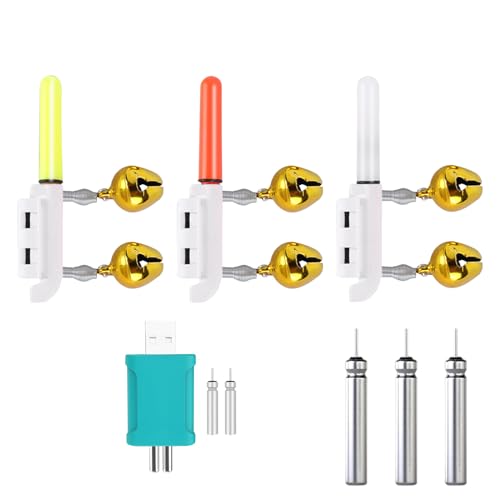 Skeadex LED Nachtlicht Knicklicht Angeln, Fischen Float LED Knicklicht mit Zwei Glocken, Angel-Alarmglocken Einschließlich Batterie, Geeignet für Rutenspitzengrößen von 1,5–3 mm (Grün+Rot+Weiß) von Skeadex