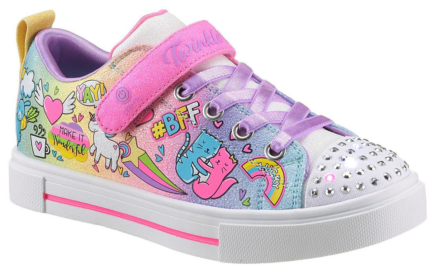 Skechers TWINKLE SPARKS BFF MAGIC Sneaker, Schnürschuh m.Glitzer, Klettverschluss, Größenschablone zum Download von Skechers
