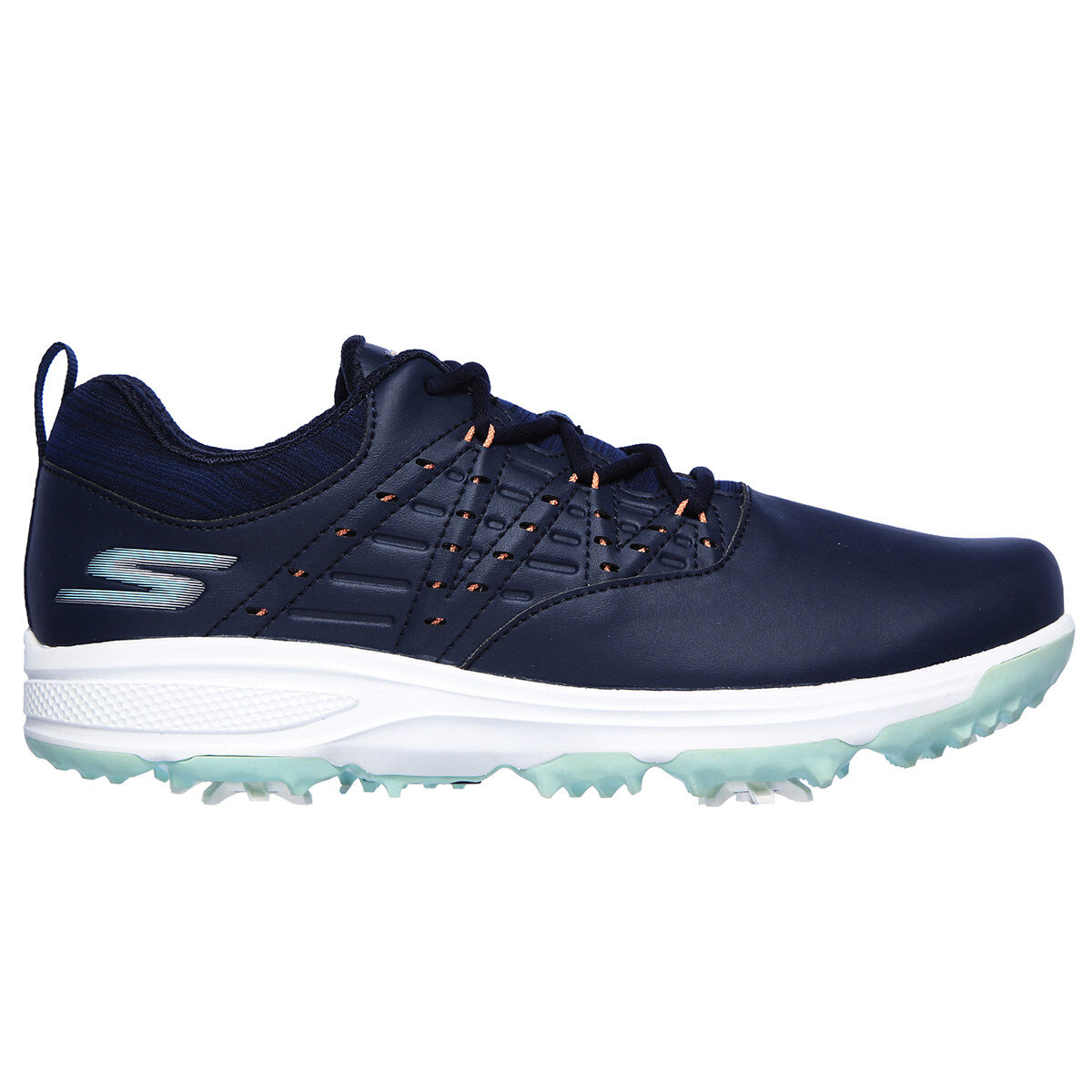 Skechers Womens GO Golf Pro V.2 Spiked Golf Shoes, Female, Navy/turquoise, 4 | American Golf von Skechers