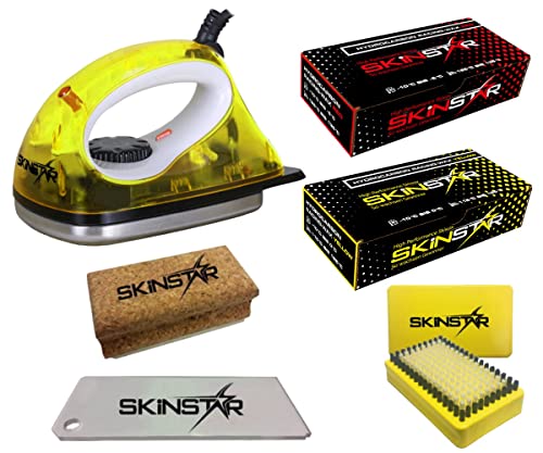 SkinStar Starter Ski Wachs Set, Wachsbügeleisen Bürste Hydrocarbonwachs 6-teilig gelb von SkinStar