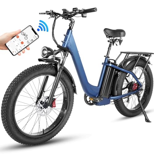 Skivogr City E Bike, Fatbike 26" x 4.0, 48V 12.5Ah Akku Elektro Mountainbike, Elektrofahrrad Erwachsene, E-Bike Damen Herren mit LED Farbdisplay und App Steuerung (Blau) von Skivogr