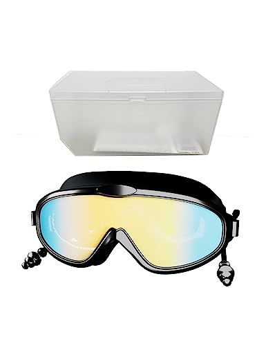 Skran Anti-Fog Schwimmbrille Unisex für Erwachsene, Polarisiert Schwimmbrille mit Ohrstöpsel, Breiten Gläsern, UV-Schutz, Selbstjustierender Nasensteg (Schwarz) von Skran