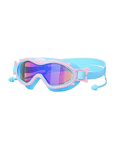 Skran Taucherbrille Kinder (5-14 Jahre), Schwimmbrille Kinder UV Schutz, Verstellbares Silikonband(Blau & Pink) von Skran