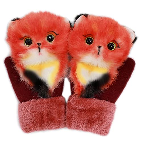 Sksb Winter Handschuhe, Damen Mädchen 3D Tiermuster Plüsch Handschuhe Dicken Warmen Fingerhandschue Cartoon Tiermotiv Winterhandschuhe Handgestrickte von Sksb