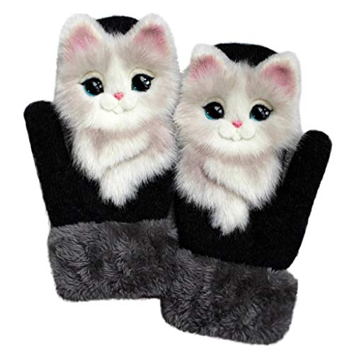 Sksb Winter Handschuhe, Damen Mädchen 3D Tiermuster Plüsch Handschuhe Dicken Warmen Fingerhandschue Cartoon Tiermotiv Winterhandschuhe Handgestrickte von Sksb
