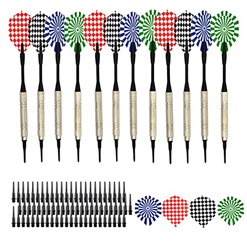 Skyzone Dartset, 12 Stück Softdarts für elektronische Dartscheibe mit 100 extra schwarzen Kunststoffspitzen für Aufenthaltsraum Bar und Spielzimmer (14g) von Skyzone