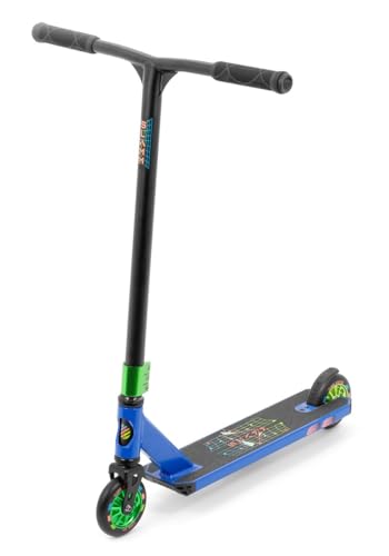 Slamm Classic Blue & Green | Kompletter Stunt-Scooter mit 110 Aluminium-Rädern | 11,4 cm (4,5 Zoll) Alu-Deck mit extrudiertem Halsverbinder und Aussparung | Anfänger und Fortgeschrittene freundlicher von Slamm